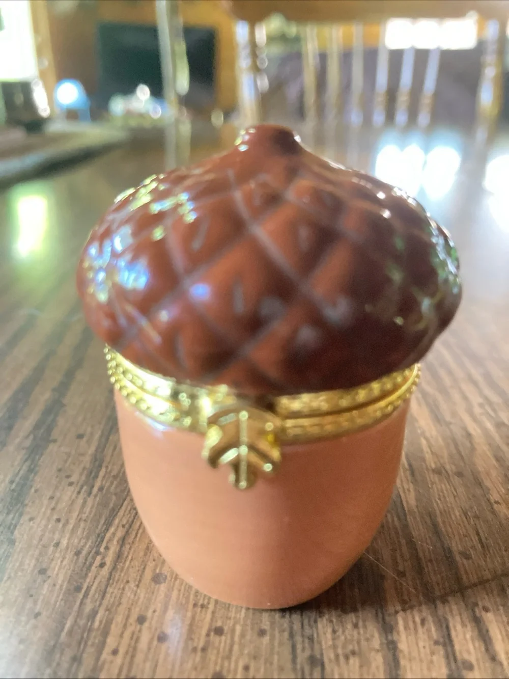 Vtg 90s hallmark mini Acorn Trinket Box with Gold Accent